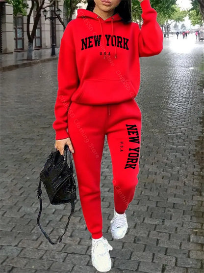 NEW YORK Women Sweatsuit Autumn Winter Two Piece Set Hoodie Pants High quality Loose Fashion Streetwear Ladies Tracksuit Outfits