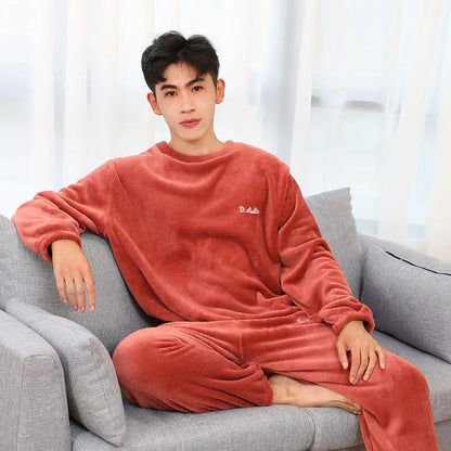 Women Velvet Pajama Set Fleecing Warm Loose Top And Elastic Waist Pants Casual Warm Woolen Suit Women 2024 Winter Men Sleepwear