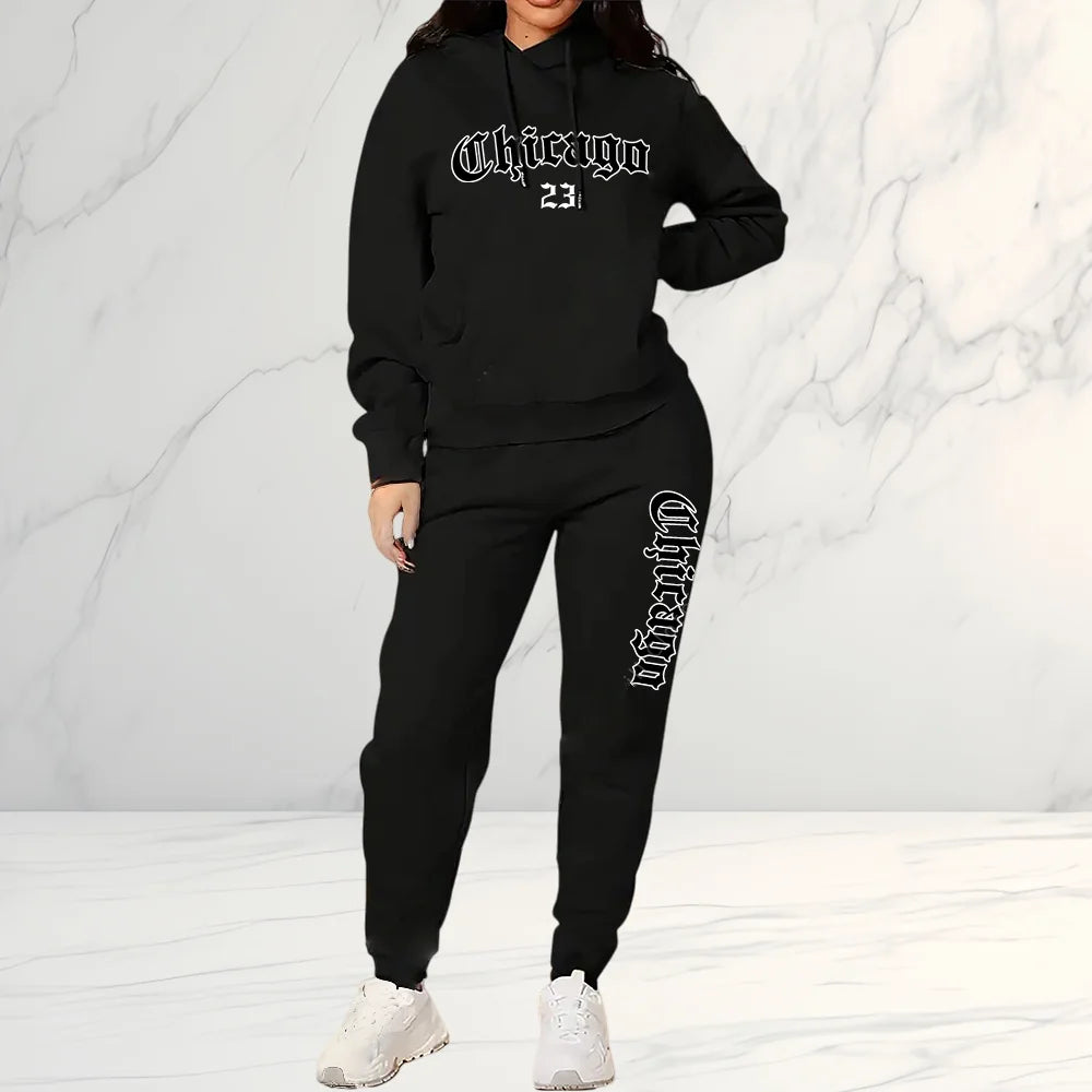 2025 Women's Letter Print Hoodie & Pants 2 Piece Set, Casual Sportswear Tracksuit for Streetwear Fashion and Daily Outerwear