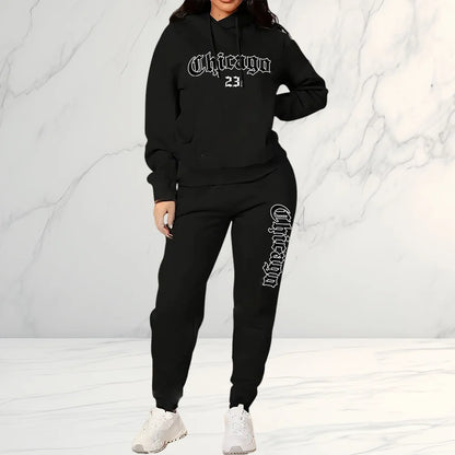 2025 Women's Letter Print Hoodie & Pants 2 Piece Set, Casual Sportswear Tracksuit for Streetwear Fashion and Daily Outerwear