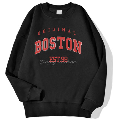 Original Boston Est.98 Street Letter Print Sweatshirt For Men Autumn Casual Hoodie O-Neck Soft Pullover Street Trend Clothes