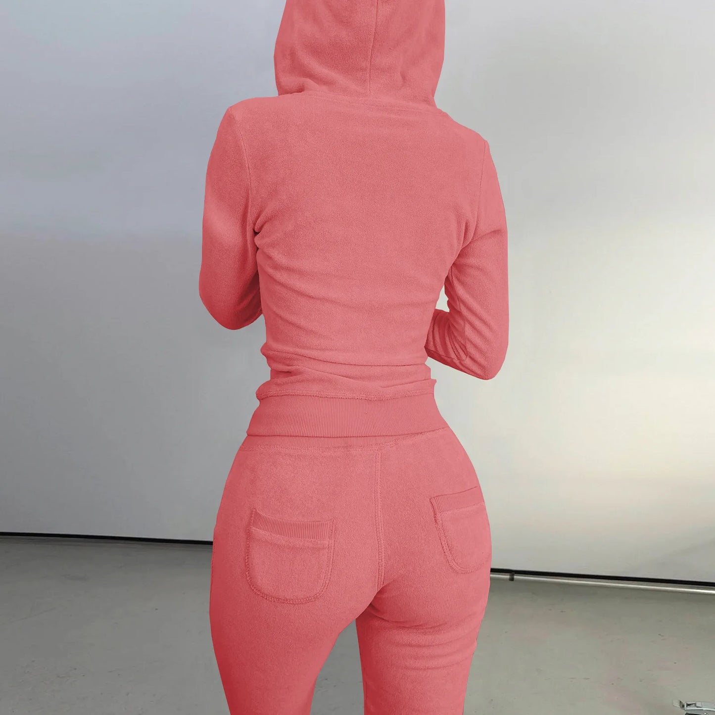 Autumn Winter Double-sided Velvet Vest 3 Piece Set For Woman's Fashion Hooded Sweatshirt Jacket Slim Pocket Trousers Female Suit
