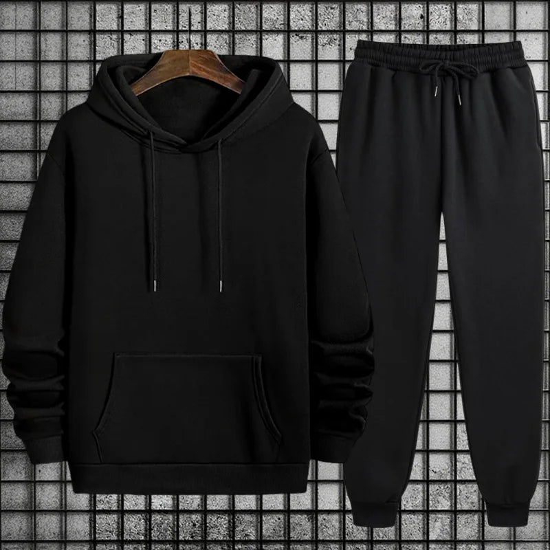 New Mens Tracksuit Solid Color Casual Sweatshirt Streetwear Sports Jogging Man Clothing Autumn Winter Single Piece Hoodies Pants