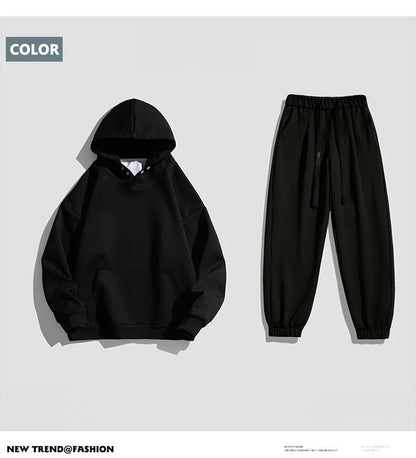 Spring Autumn Men Suit Thickened Warm Windproof Hooded Long Sleeve Trouser Solid Color Casual Sports Two Piece Running Sport Set