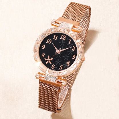 2 PCS New Women's Small Fresh Fashion Digital Rhinestone Star Quartz Watch Luxury Butterfly Jewelry Bracelet Birthday Gift Set