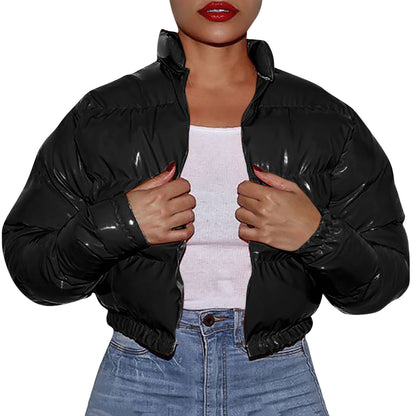 Womens Parkas With Hoods Cotton Coat Shiny Metal Short Cotton Coats Winter Jacket  Winter Clothes Women  manteau femme hiver