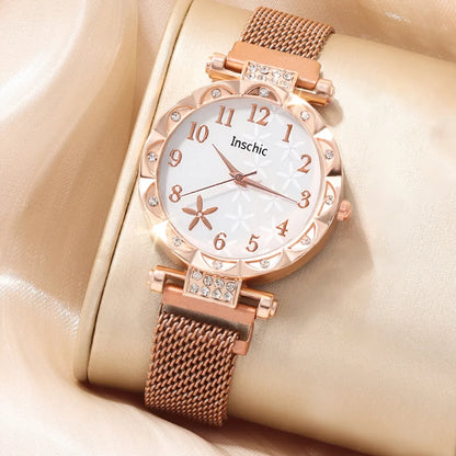 2 PCS New Women's Small Fresh Fashion Digital Rhinestone Star Quartz Watch Luxury Butterfly Jewelry Bracelet Birthday Gift Set