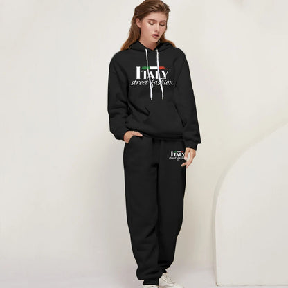 Womens Pants Suit Print Casual Hooded Sweatshirt Set Sports Jogging Woman Clothing AutumnWinter Office Home Tracksuit Street y2k