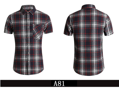 Striped Plaid Short Sleeved Shirt Men's Single-breasted Square Collar Cotton Shirts Summer Fashion Casual Camisa Men Chemise 7XL