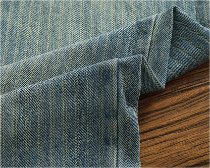 Heavy chunky jeans men vintage do old wash dark vertical texture of loose straight leg denim pants