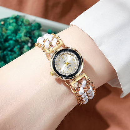 Women's Watch Fashion Rhinestone Braided Rope Bracelet Quartz Watches