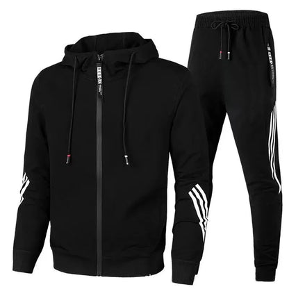 Men's Winter Tracksuit Set, Solid Color Hoodies and Drawstring Sweatpants, Loose Fit Leisure Sportswear Suit