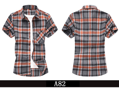 Striped Plaid Short-sleeved Shirt Men's Single-breasted Square Collar Cotton Shirts Summer Fashion Casual Camisa Men Chemise 7XL