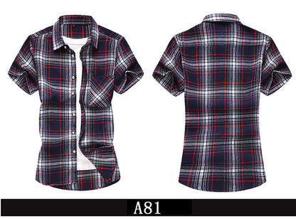 Striped Plaid Short-sleeved Shirt Men's Single-breasted Square Collar Cotton Shirts Summer Fashion Casual Camisa Men Chemise 7XL