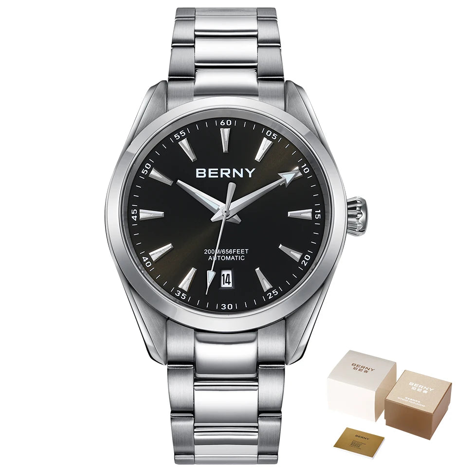 BERNY Automatic Watch for Men AR Sapphire BERNY NH35 Mechanical Male Wristwatch Stainless Steel Luxury 20ATM Waterproof Watches