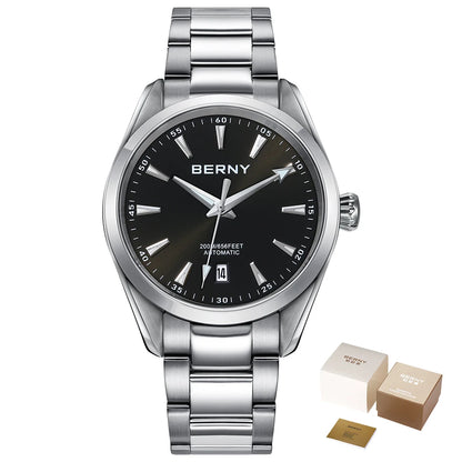 BERNY Automatic Watch for Men AR Sapphire BERNY NH35 Mechanical Male Wristwatch Stainless Steel Luxury 20ATM Waterproof Watches