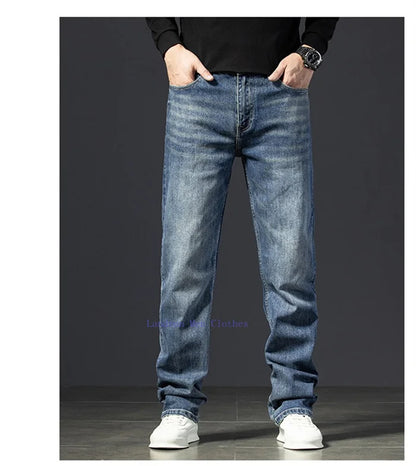 Straight Jeans Tall Guys Students Casual Plus Size 40 Loose Stretched Classic Extra Long Pants Overlong Lengthen Denim Trousers