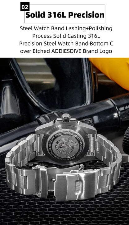 ADDIESDIVE New Watch For Men Quartz Wristwatch Ceramic Bezel Diving 200m Retro C3 Luminous 41mm Automatic Date Diver Men's Watch
