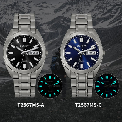 BERNY Titanium Watch for Men Supper Light Weight Wristwatch Super Luminous Sapphire 10ATM Waterproof Sport Field Quartz Watches