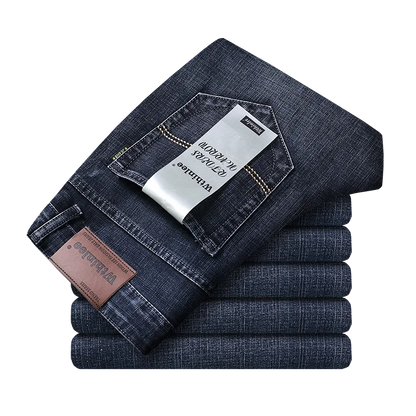 Spring Autumn 2022 Men's Smart Jeans Business Fashion Straight Regular Blue Stretch Denim Trousers Classic Men Plus Size 28-40