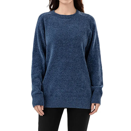 Chenille Sweater for Women O Neck Pullovers Ribbed Cuff Long Sleeve Knitted Tops Women Solid Sweater 2024 Cozy Sweaters Jumpers