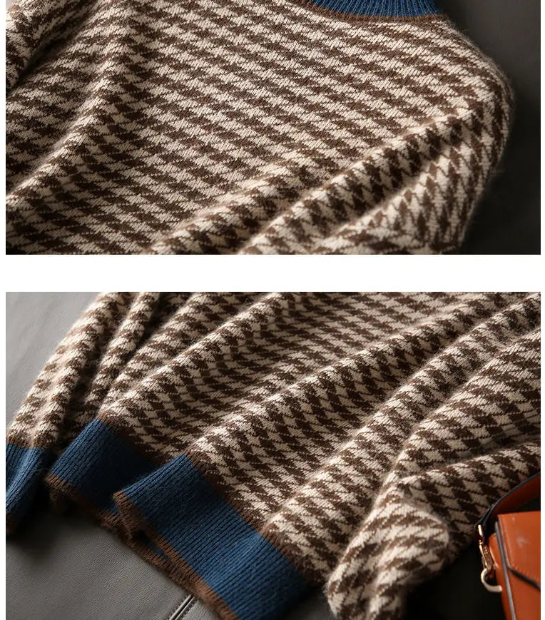 Houndstooth half turtleneck loose and thin knitted sweater women 22 autumn long sleeve casual plaid pullover sweater female