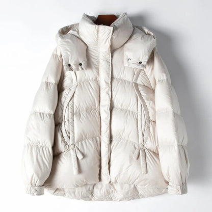 2024 Spring New Arrival 90 White Goose Down Down Jacket Women's Stand Collar Hooded Mid-Length Warm Jacket