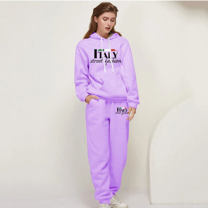 Womens Pants Suit Print Casual Hooded Sweatshirt Set Sports Jogging Woman Clothing AutumnWinter Office Home Tracksuit Street y2k