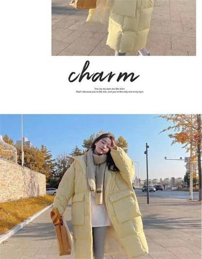 2024 New Korean Women's Jacket Winter Parkas Loose Hooded Cotton Padded Female Long Down Jacket Thicken Oversize Puffer Coats