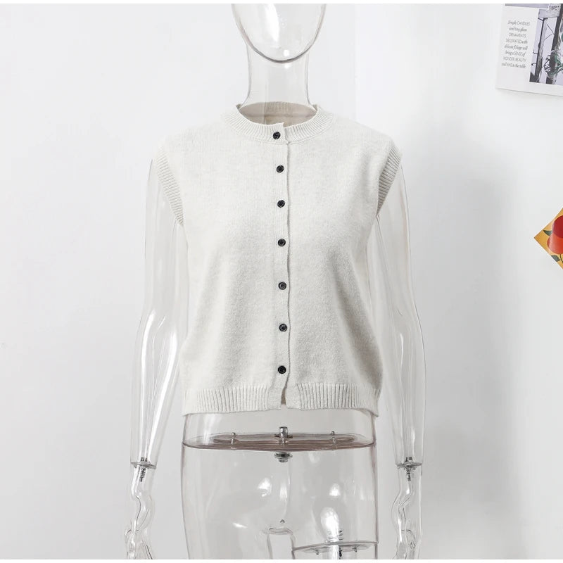 Casual Knitted Single Breasted Vest Women Loose Solid O Neck Sleeveless Female Waistcoat 2024 Autumn Lady All-match Streetwear