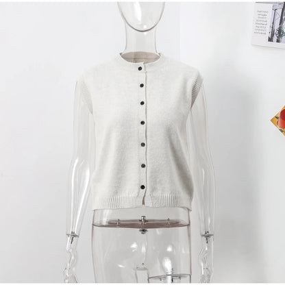 Casual Knitted Single Breasted Vest Women Loose Solid O Neck Sleeveless Female Waistcoat 2024 Autumn Lady All-match Streetwear