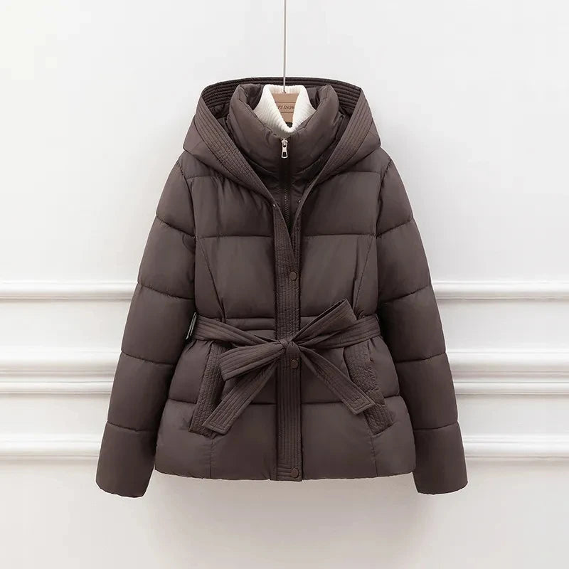 women short winter puffer jacket cotton padded coat black