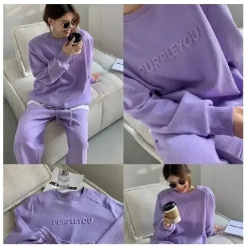 Large Size Velvet Thickened Sports and Leisure Suit Women's Autumn and Winter New Fashion Loose Sweater Trousers Two-piece Set