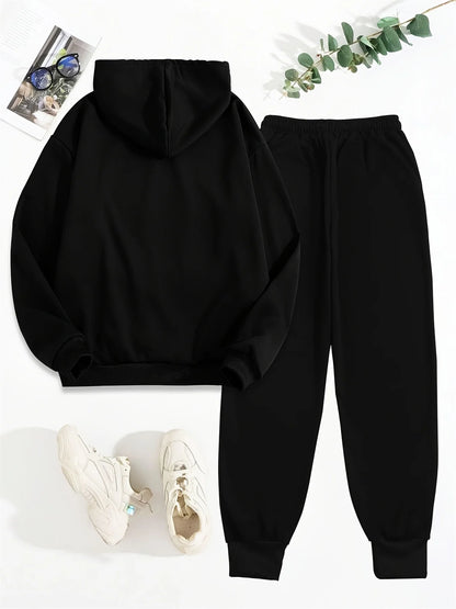 women Hoodies+sweatpant set Hip Hop Street Casual Printed Hoodie Oversize Loose New Sweatshirts Autumn Warm Fleece Clothing