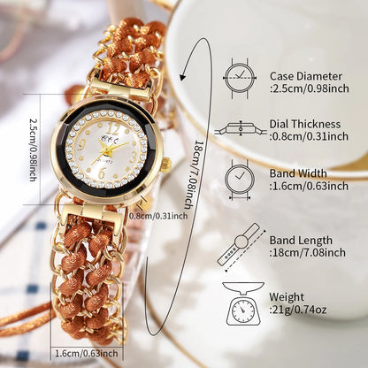 Women's Watch Fashion Rhinestone Braided Rope Bracelet Quartz Watches