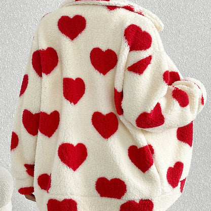 Women’s Fleece Heart-Print Zip Jacket