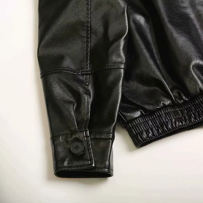 2024 Autumn New Women's Clothing European and American Style French Design Fashionable Versatile Textured Leather Jacket