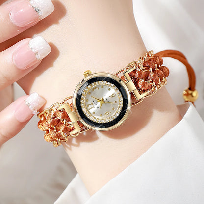 Women's Watch Fashion Rhinestone Braided Rope Bracelet Quartz Watches