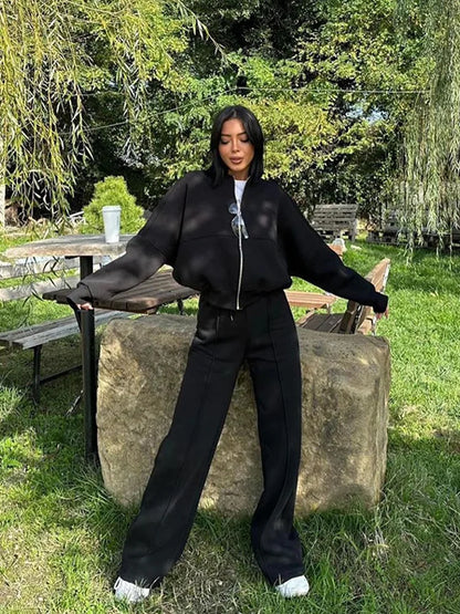 Autumn Winter Jacket Pant Two Piece Sets Women Pant Set Tracksuit Jogger Y2k Sweatshirts Sports Elastic Waist Pants Matching Set