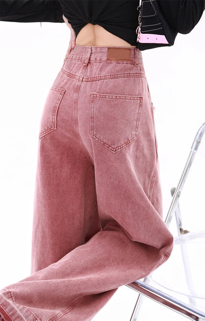 American Retro Jeans Five-point Star Raw Edge Splicing Loose Wide-leg Jeans Women Look Thin Trendy All-match Mopping Pants Women