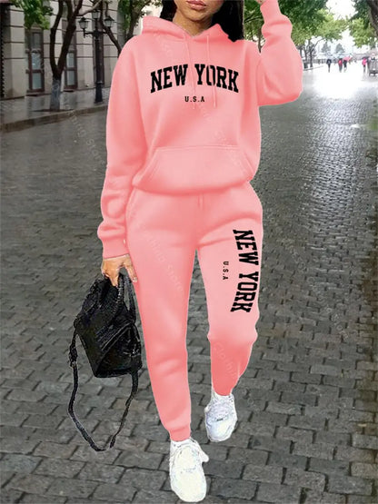 NEW YORK Women Sweatsuit Autumn Winter Two Piece Set Hoodie Pants High quality Loose Fashion Streetwear Ladies Tracksuit Outfits