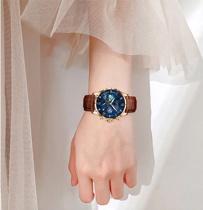 LIGE Women Watches Fashion Luxury Quartz Leather Strap Moon Phase Waterproof Luminous Wristwatch Date Business Casual Lady Clock