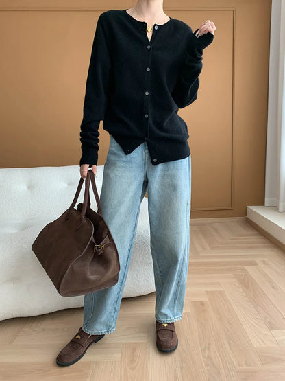 Curved Knife Cut Wide Leg Loose Jeans Look Slimmer 2024 Autumn Denim Pant