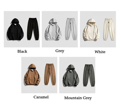 Spring Autumn Men Suit Thickened Warm Windproof Hooded Long Sleeve Trouser Solid Color Casual Sports Two Piece Running Sport Set