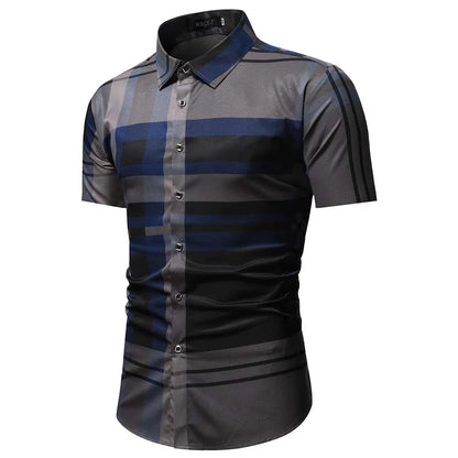 FGKKS 2023 Summer Short Sleeve Shirts for Men Fashion Tops Shirt Brand Striped Plaid Shirt Male