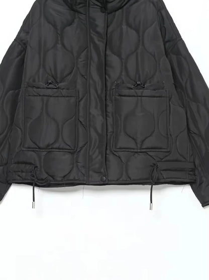 TRAFZA 2024 New Women Fashion Coat Long Sleeve Jackets With Drawstring Versatile Hight Street Outerwear Female Mujer Winter Coat