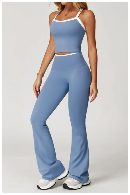 Women's Clothes 2 Pieces Workout Tracksuit Yoga Set Sportswear Gym Clothing High Waist Bell-bottoms Sexy Fitness Bta Sports Suit