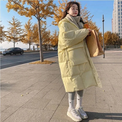 2024 New Korean Women's Jacket Winter Parkas Loose Hooded Cotton Padded Female Long Down Jacket Thicken Oversize Puffer Coats
