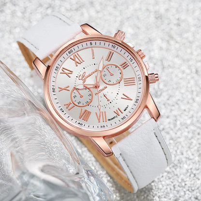 6PCS/Set Women's Watch  Fashion Roma Dial Quartz Watches Bracelets Set (Without Box)