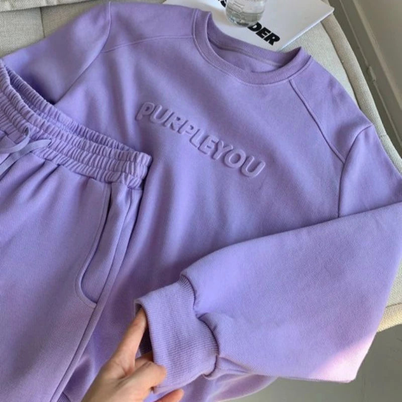 Large Size Velvet Thickened Sports and Leisure Suit Women's Autumn and Winter New Fashion Loose Sweater Trousers Two-piece Set